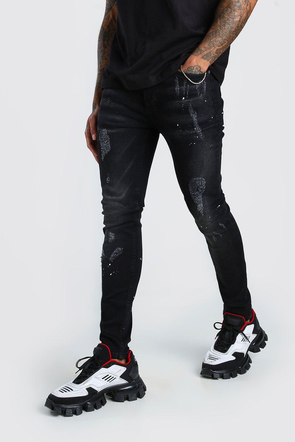 Super Skinny Distressed Paint Splat Jeans | boohooMAN USA